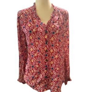 Maeve Anthropologie Marisol Ruffle Blouse, Red Star & Floral Print, Size 4